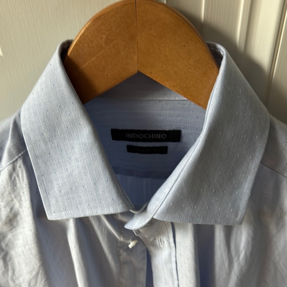 Classic Blue Cotton Dress Shirt with French Cuffs